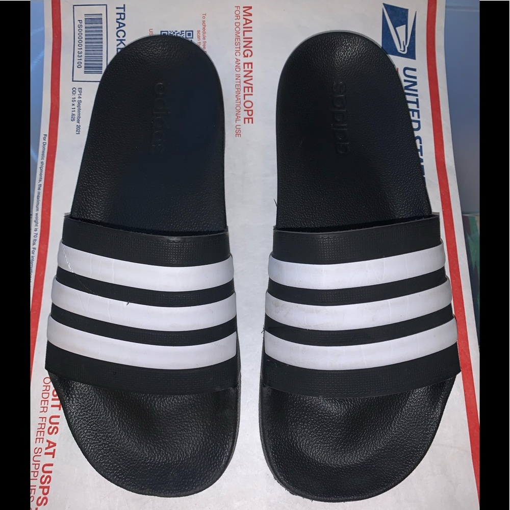 Adidas Men’s Adilette Shower Slide Black And White Size 11